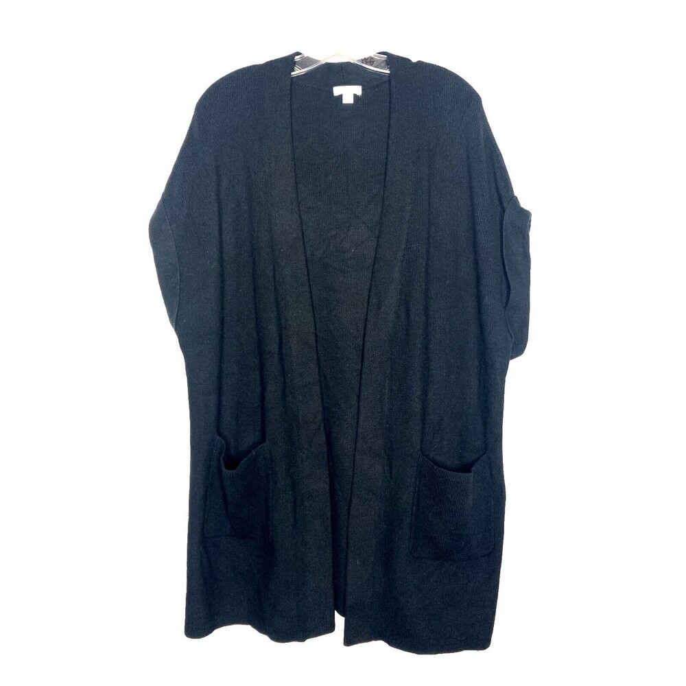 J. Jill Cardigan Black Open Front Short Sleeve Cuffed Women Small‎ Knit Pockets